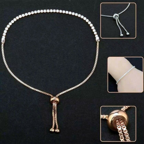 Adjustable Cubic Zirconia Slide Bracelet or Anklet - Picture 2 of 5
